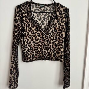 Sheer Leopard Mesh Top | Y2K Cropped Long Sleeve Going Out Top Size M